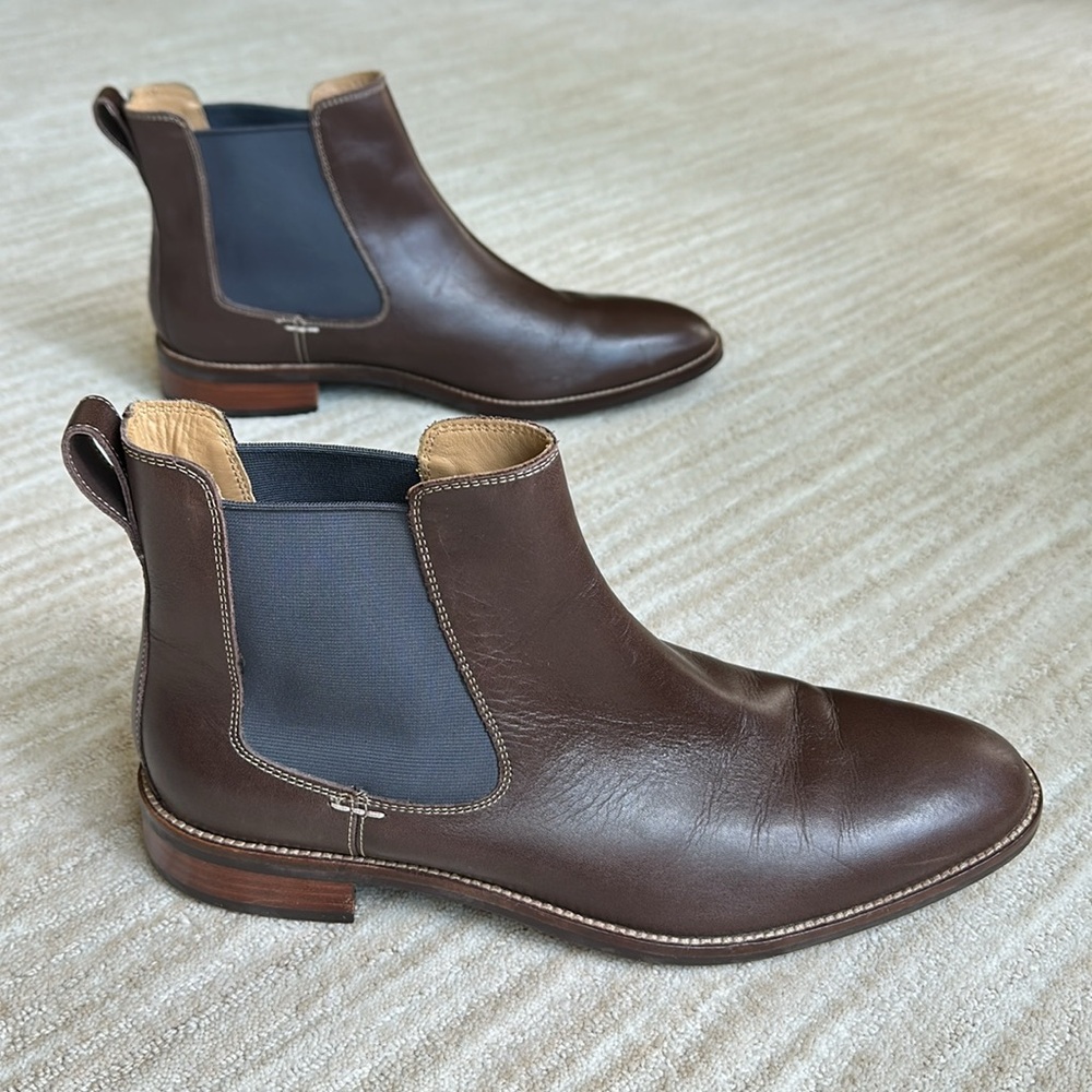 EUC Cole Haan Boots Hawthorne Leather Pull-On Chelsea Boots Brown Leather Size 9